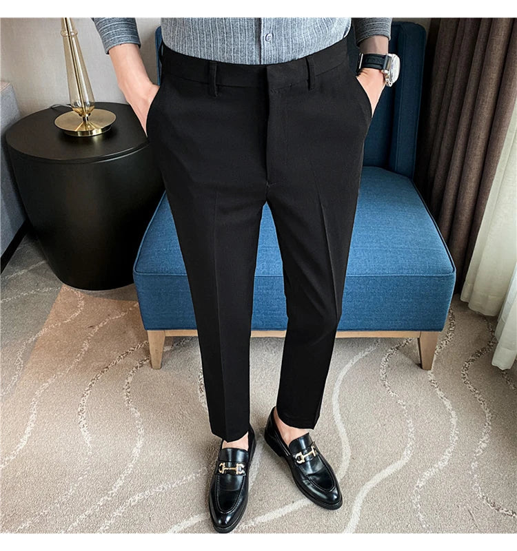 Men Solid Boutique Suits Pants Male Formal Wear Wedding Dress Trousers Quality Men British Style Business Casual Suit Pants 36