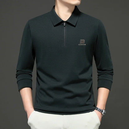 High Quality Polo Shirtspring and Autumn Long Sleeved Men's T-shirt Printed Pattern New Business Casual Solid Color Loos T-shirt