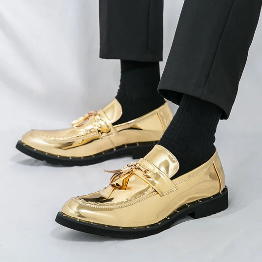 Luxury Golden Patent Leather Shoes Man Oxford Shoes Designer Tassel Formal Shoes for Men Fashion Social Dress Shoes Business