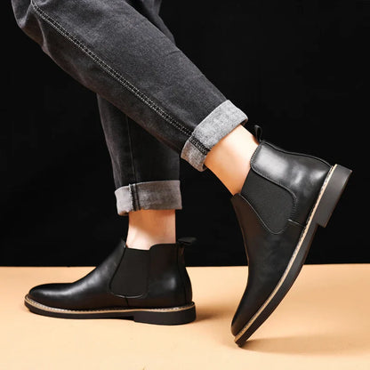 39~47 Men Chelsea Boots Brand Retro Comfortable PU Leather Ankle Boots Men 2025 Fashion Black Brown Mens Boots