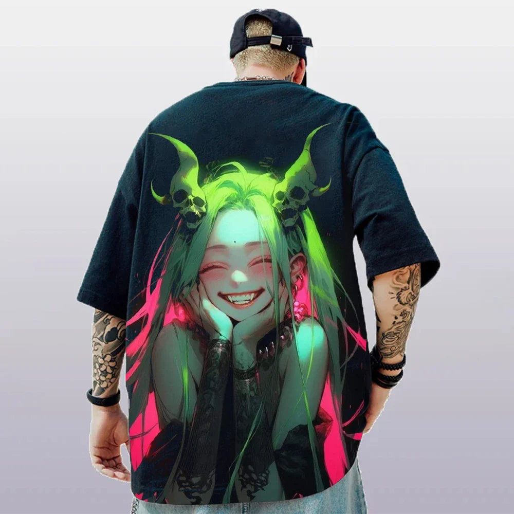 3d Anime Character Print Men's T-Shirt 2024 New Oversized Short Sleeve T-Shirt For Men Street Hip-Hop Tee Top Quick Dry T Shirts