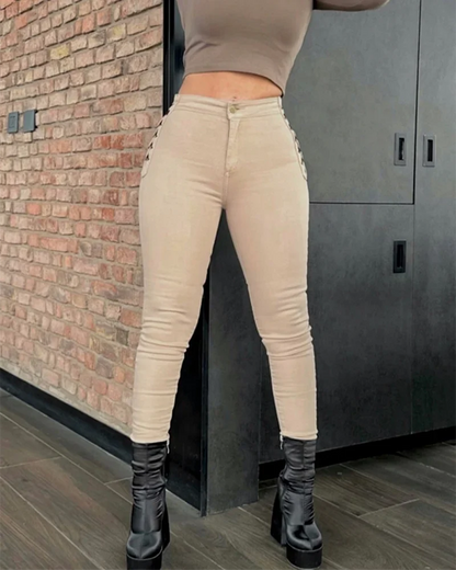 New Design Skinny Braided Jeans Mid Waisted Stretch Trousers Temperament Female Slim Autumn Pants Women casual Denim Pants
