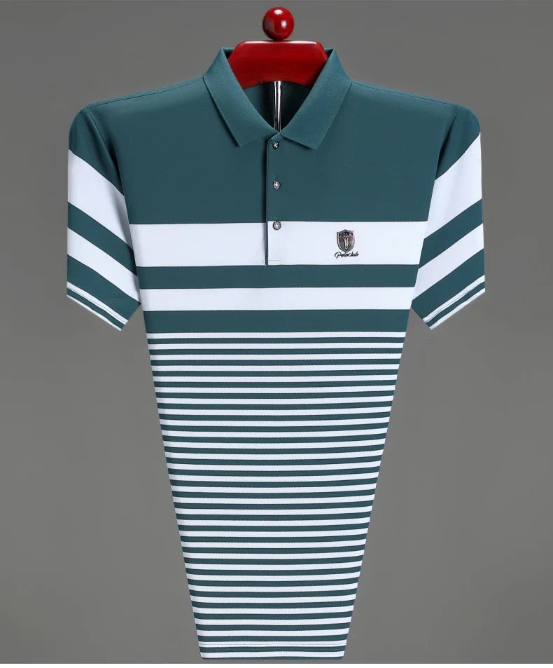 High quality fashion striped short sleeve polo shirt men's luxury brand embossed design summer new breathable T-shirt golf top