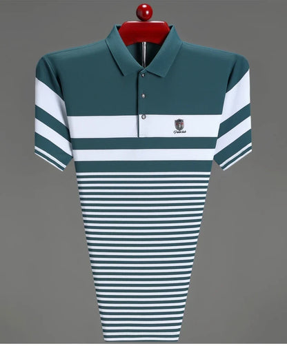 High quality fashion striped short sleeve polo shirt men's luxury brand embossed design summer new breathable T-shirt golf top