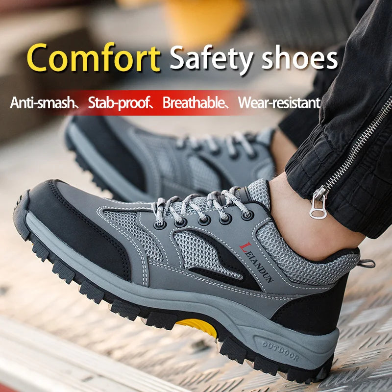 Men's Tactical Safety Shoes Breathable Steel Toe Puncture Resistant Work Shoes Wear-Resistant Protective Footwear
