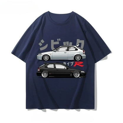 Honda Civic Motorcycle Short-sleeved Classic Modified Car Culture JDM Car Racing Fan T-shirt Club Men's Top