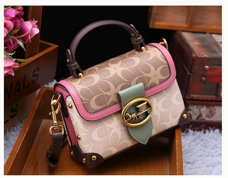 New minimalist and fashionable small handbag, contrasting color women's bag, high-end carriage crossbody bag, portable box bag