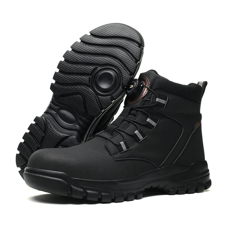 Leather Non Slip Work Boots for Men Rotating Button Safety Shoes Steel Toe Sneaker Male Puncture Proof Protective Boots