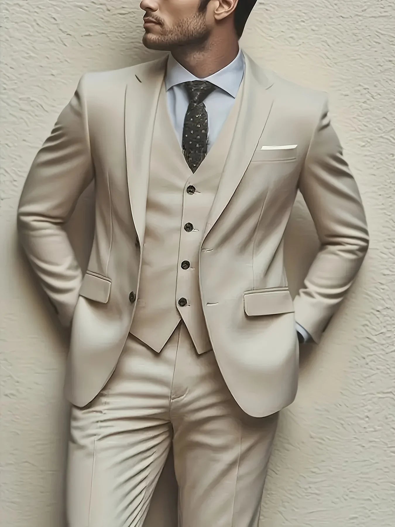 Men's 3pcs Suit Set, Jacket + Vest + Pants, Fashionable, Suitable for Weddings, Parties and Formal Occasions