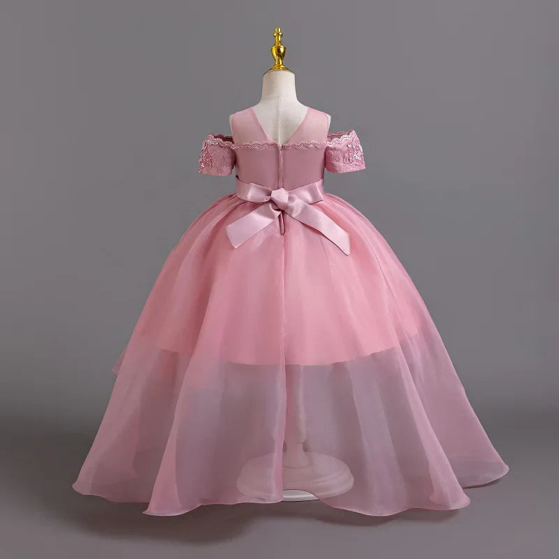 2026 New Summer Flower Girl Graduation Performance Tailcoat Embroidered Party Dress Trailing Tulle3-11 Years Old The Girl Dress