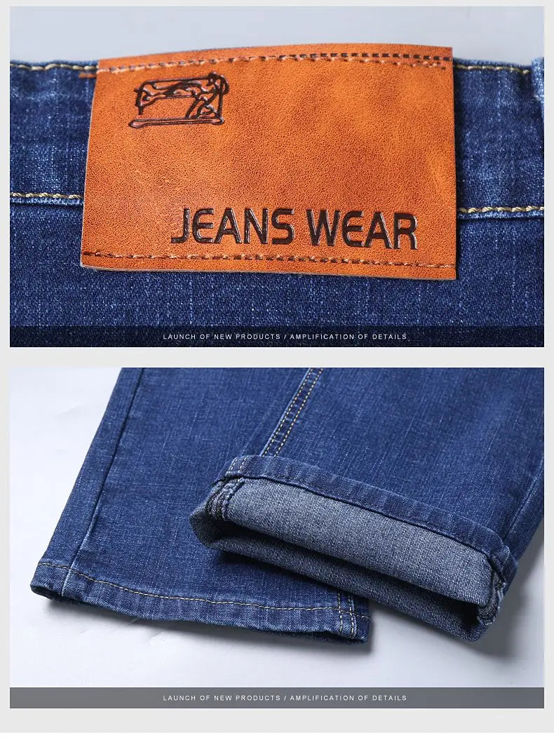 Autumn Spring Business Jeans Men Casual Comfortable Straight Denim Pant Stretch Fashion Classic Soft Premium Blue Black Trousers