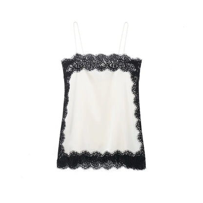 Elegant Sexy Lace Splice Satin Tops for Women Sleeveless Backless Beach Chic Tops Cropped Camisole Christmas Evening Party Tops