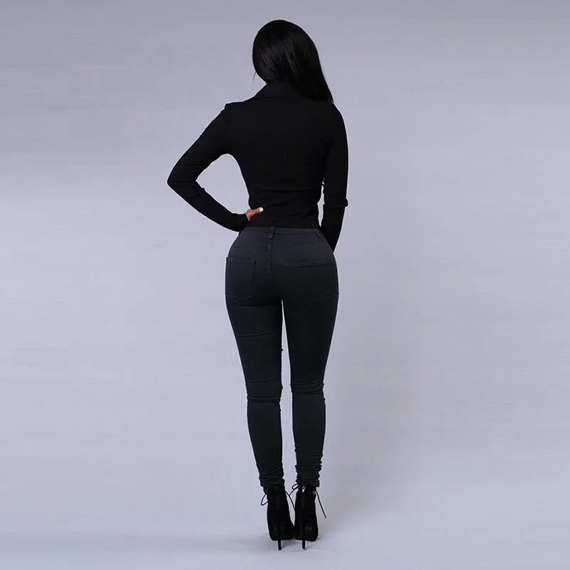 High Waist Ripped Women's Skinny Jeans