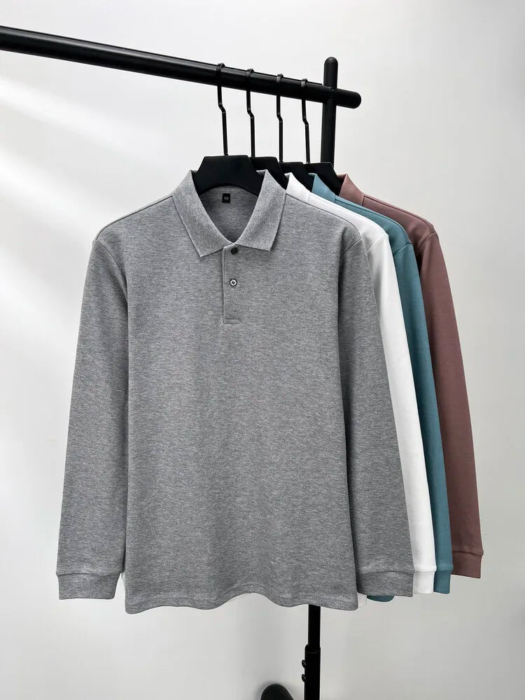 100% Cotton Polo Shirt, Four Seasons Universal  Leisure Long Sleeve, Breathable Lapels T-shirt, Perfect for Golf Sports Durable