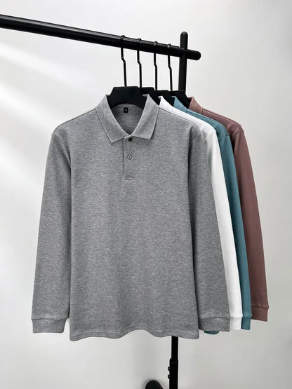 100% Cotton Polo Shirt, Four Seasons Universal  Leisure Long Sleeve, Breathable Lapels T-shirt, Perfect for Golf Sports Durable