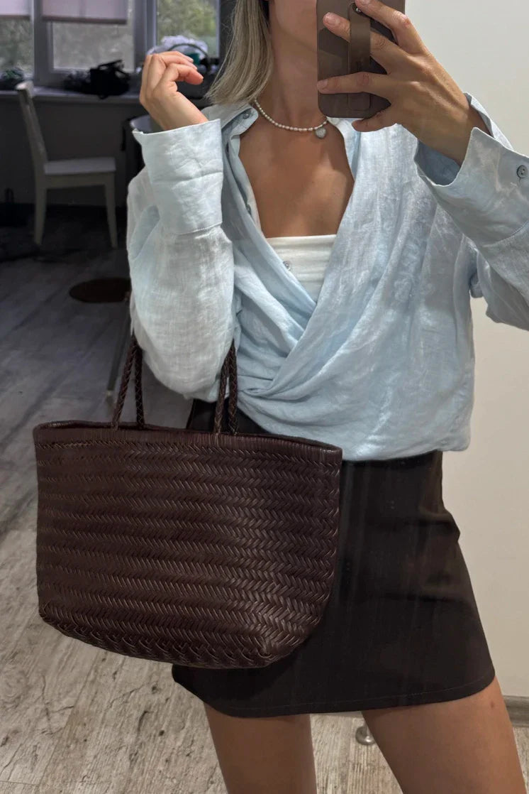 Handbags Women's Genuine Leather Shoulder Bag Weaving Casual Shopping Bag Vintage Big Tote Purse Cowhide Cross Hand Bags Lady