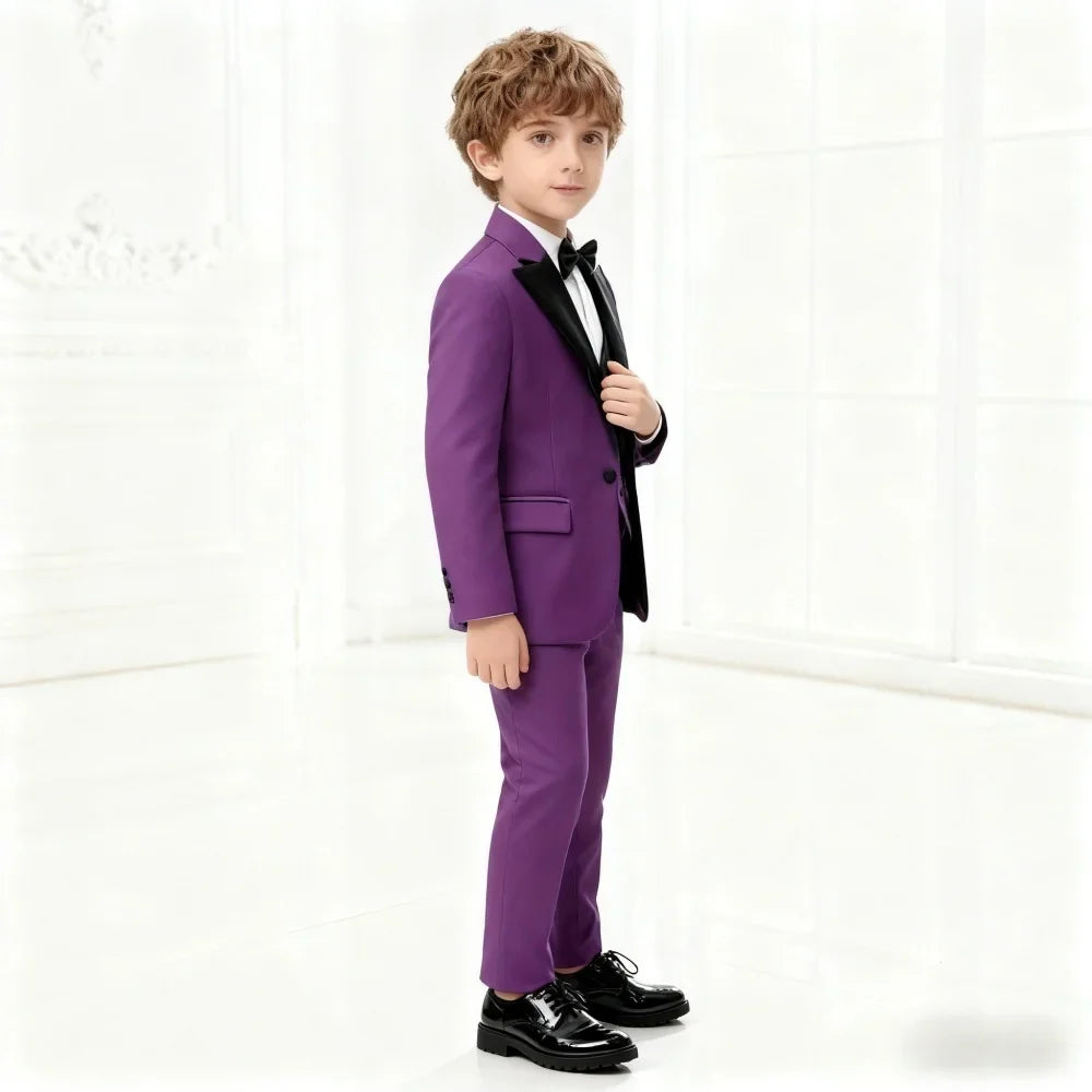 Boys Black Slim Formal Tuxedo Set Jacket Vest Pants Bow Tie Christmas Wedding Performance Wear for Kids Teens Ages 2-16