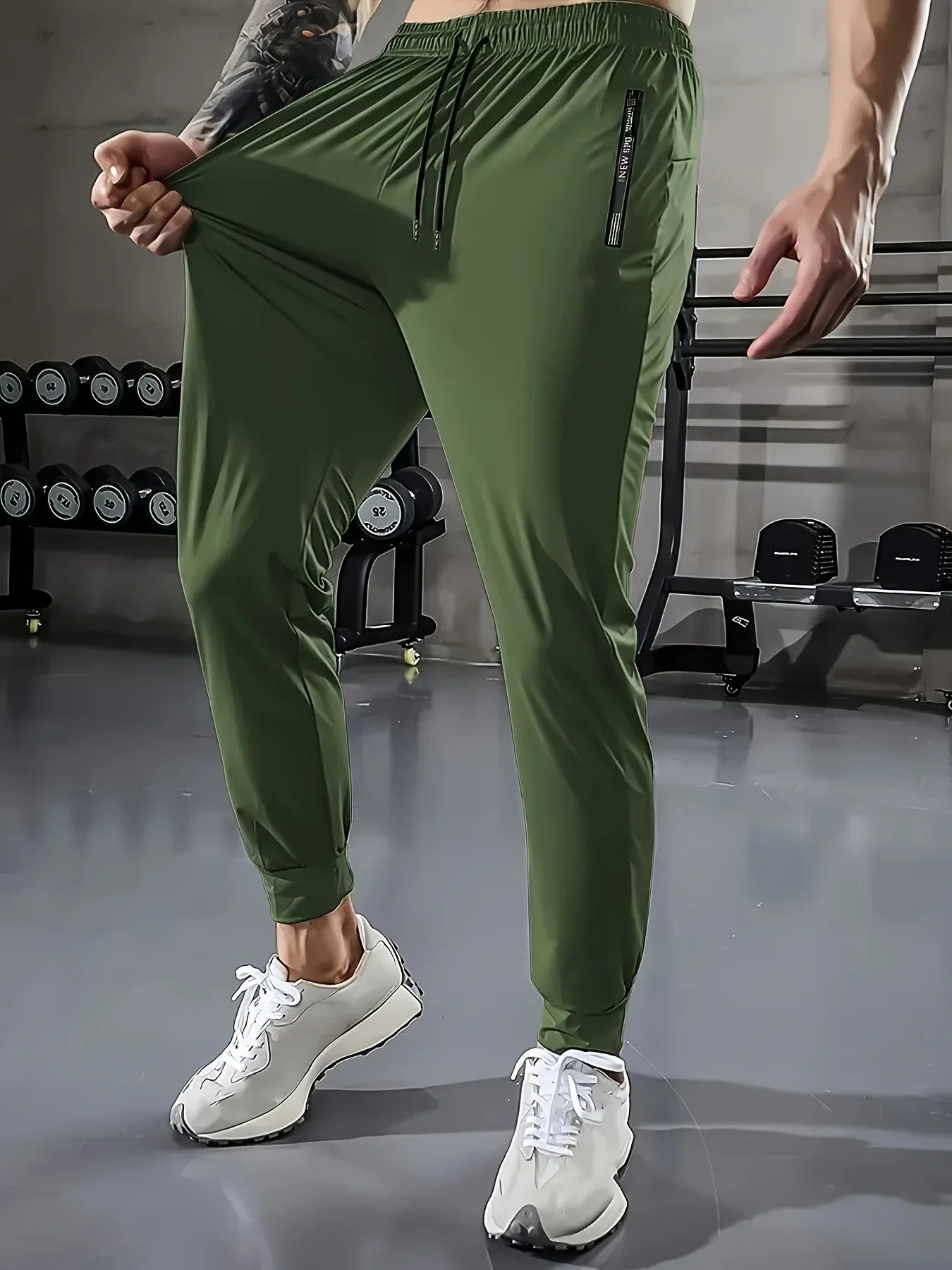 Summer Clothes Football Men's Ice Silk High Elastic Breathable Trousers With Drawstring Zipper Pockets Casual Sports Trousers