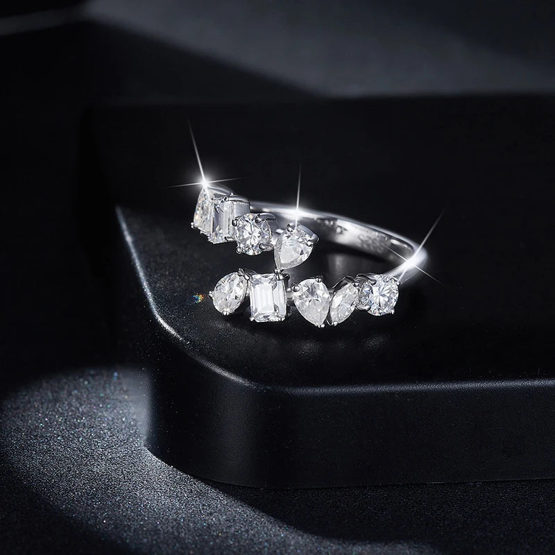 Full Moissanite Wedding Band Ring 925 Sterling Silver with Gold Plated Eternity Ladies Band Women's Lab Diamond Rings