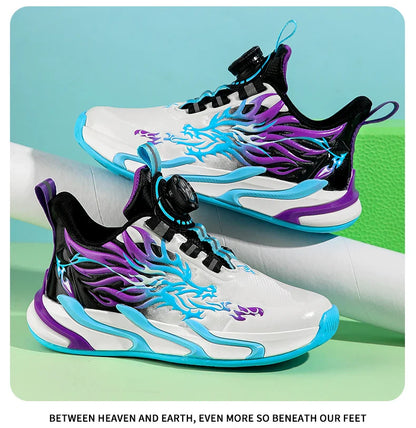 New waterproof leather-top rotary buckle children's sports casual shoes breathable running shoes for primary school students
