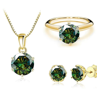 1Carat Moissanite Jewelry Set For Women Sterling S925 Silver Gold Plated Necklace Earrings Ring GRA Certified Wedding