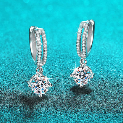 White Gold Plated 1ct Zircon/moisssanite Drop Earrings for Women 4 Claws Wedding Sparkling Sterling Silver 925 Earring