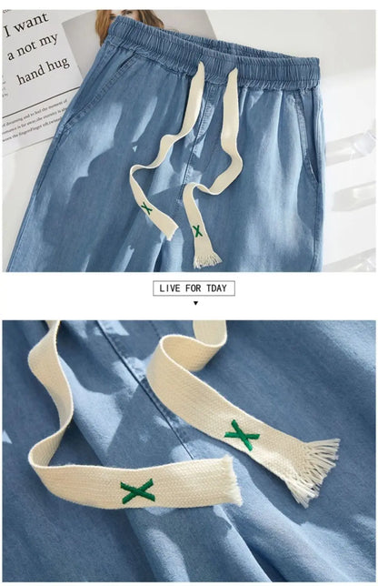 Women's Female High Elastic Waist Thin Loose Denim Pants