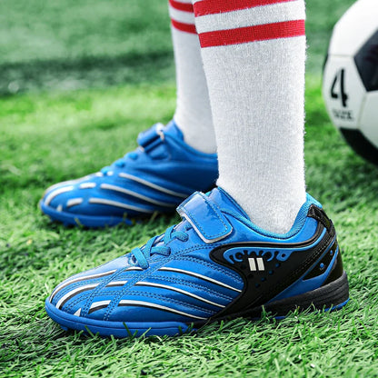 Fashion Gold Children's Football Shoes Outdoor Non-slip Turf Soccer Shoes Kids HOOK&LOOP Low-cut Sports Sneakers Child Trainers