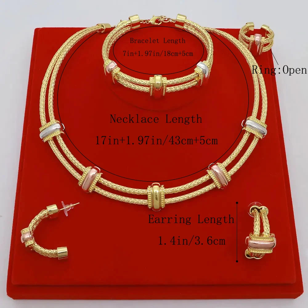 Classic 4pcs 2 Rows African Dubai Jewelry Set For Women Wedding Party Cubic Zircon Italian Bridal Jewelry Set Gift