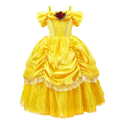 Girls Belle Cosplay Princess Dress Children Beauty Beast Clothes Birthday Carnival Christmas Party Costume Kids Ball Gown 2-11T