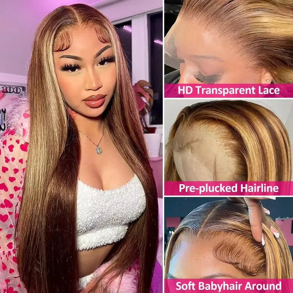 straight hd lace frontal wig 13x6 highlight wig 13x4 lace frontal blonde wig bone straight human hair wigs Brazilian