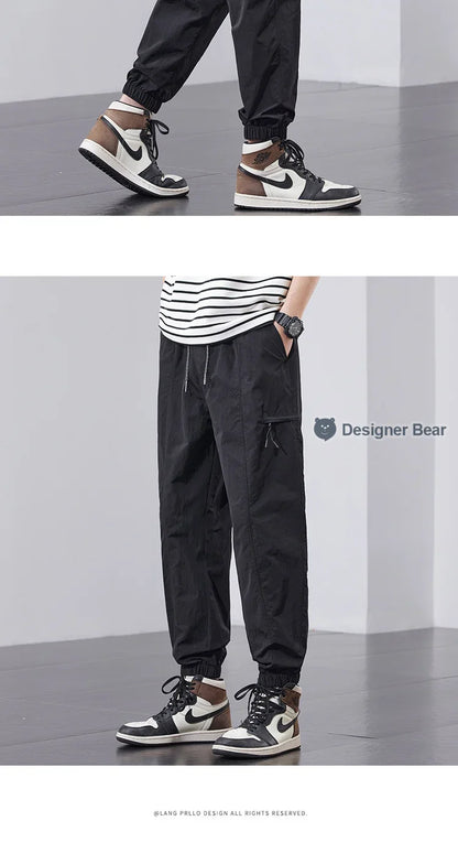Spring Summer Thin Men's Quick-Dry Cargo Harem Pants Loose Streetwear Joggers with Elastic Cuffs Casual Tapered Trousers Outdoor
