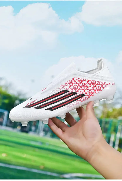 Men High Top Soccer Cleats Firm Ground Stud Sole Breathable Wear Resistant Outdoor Lawn Match Training Football Shoes