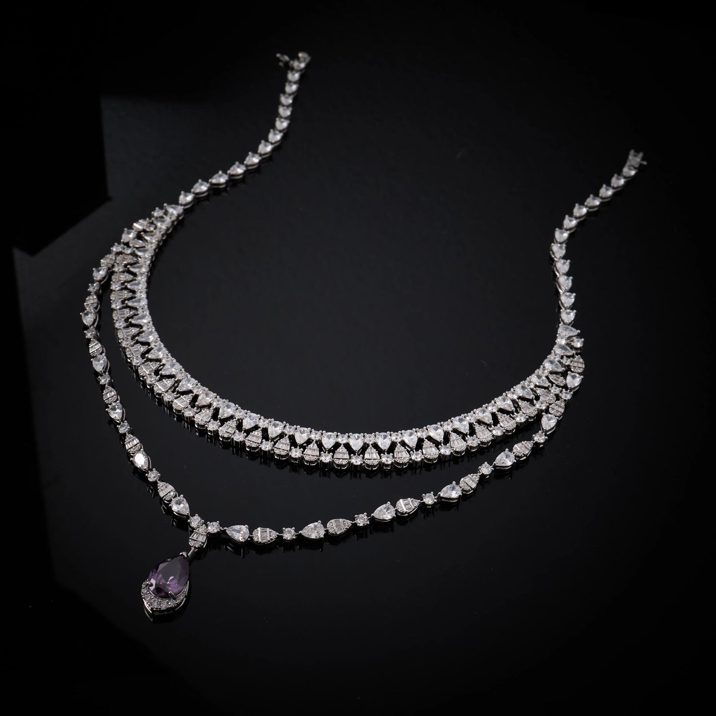 00039 Bridal Women jewelry Set Double Layer Necklace Set Cubic Zircon Wedding  Jewellery Set Dubai Saudi EngagementAccessories