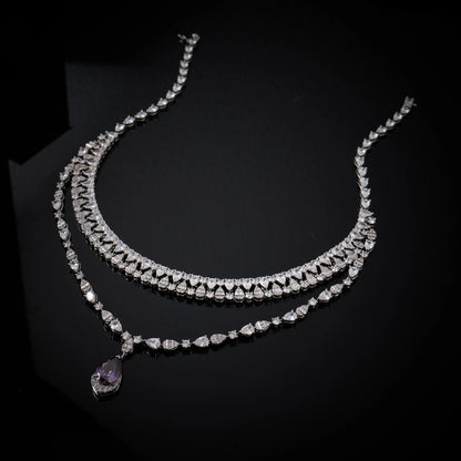 00039 Bridal Women jewelry Set Double Layer Necklace Set Cubic Zircon Wedding  Jewellery Set Dubai Saudi EngagementAccessories