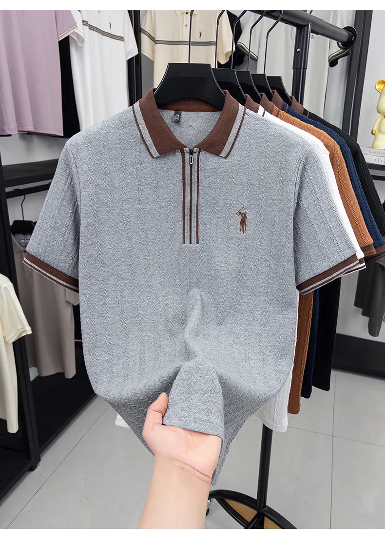 Luxury brand short sleeve T-shirt men's lapel top summer fashion jacquard design golf pony embroidery casual knitted polo shirt