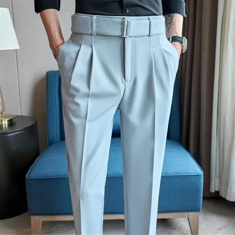 Quality Male Boutique Men Formal Wear Wedding Dress Trousers Men Belt Design British Style Business Casual Slim Suits Pants 3XL