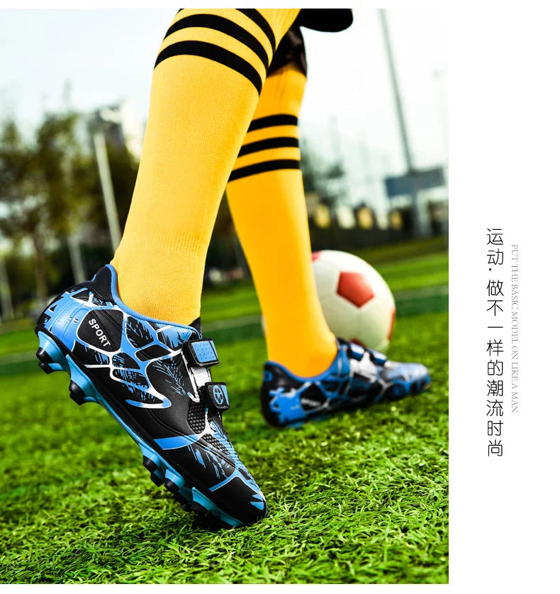 Kids Soccer Shoes HOOK&LOOP Football Sports Shoes Boy Outdoor Non-Slip Training Shoes Child Lightweight Children's Soccer Cleats