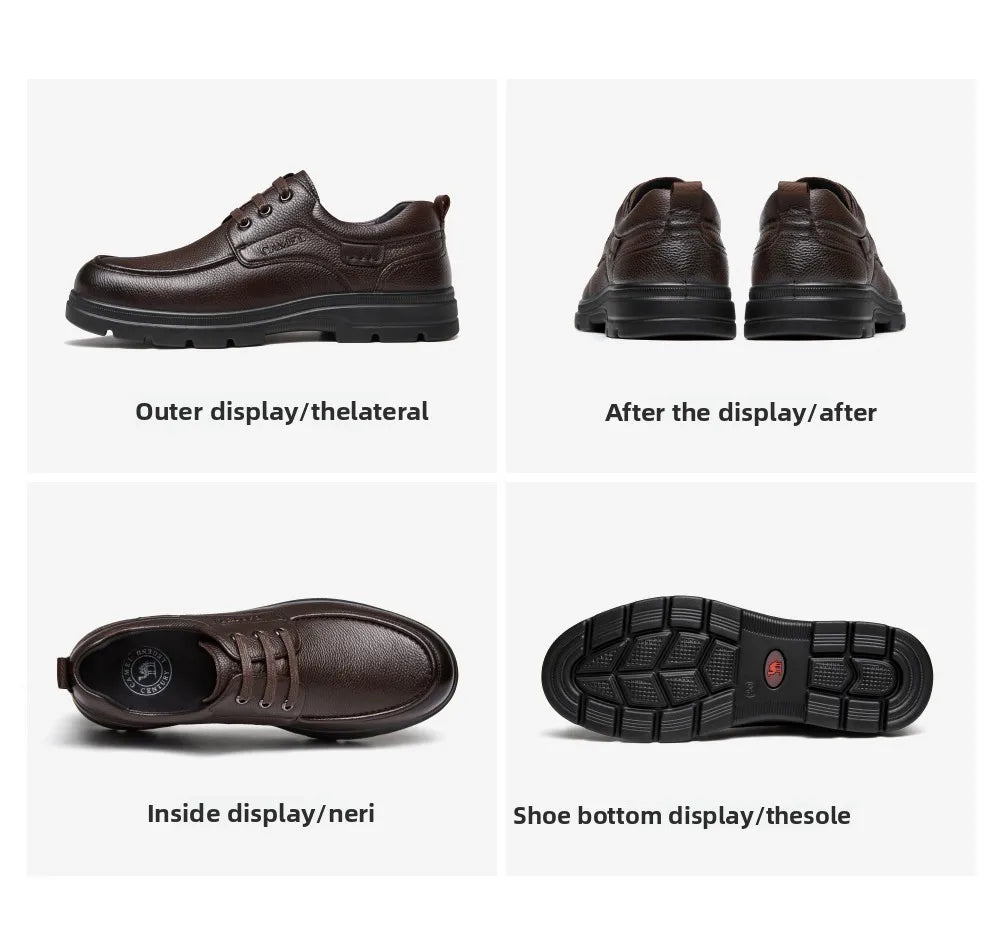 Golden Camel Men's Shoes 2026 New Business Casual Soft Sole Leather Shoes Brand Design Soft Soles Non-slip Velvet Warm Loafers