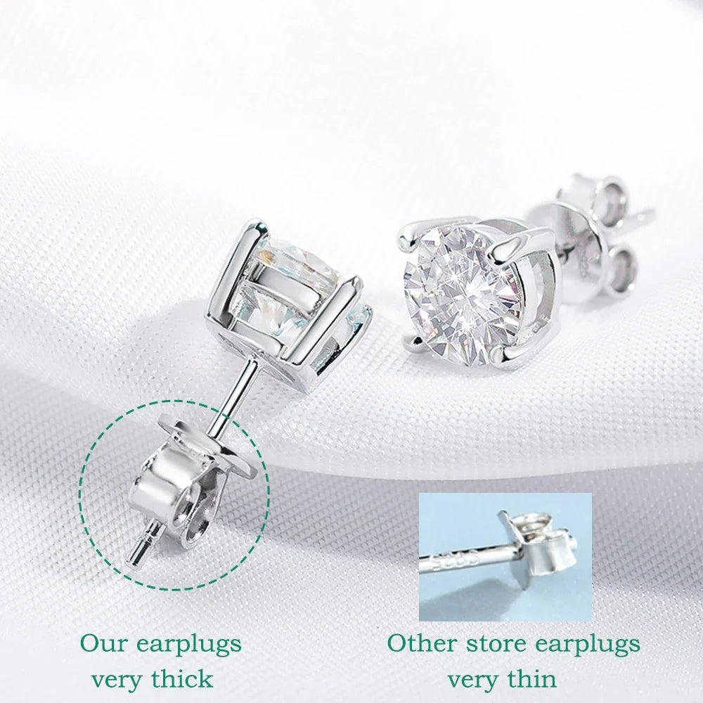 0.1-3CT Test Passed Moissanite Studs Earrings for Men Women S925 Silver Platinum Plated Bride Wedding Lab Diamond Studs