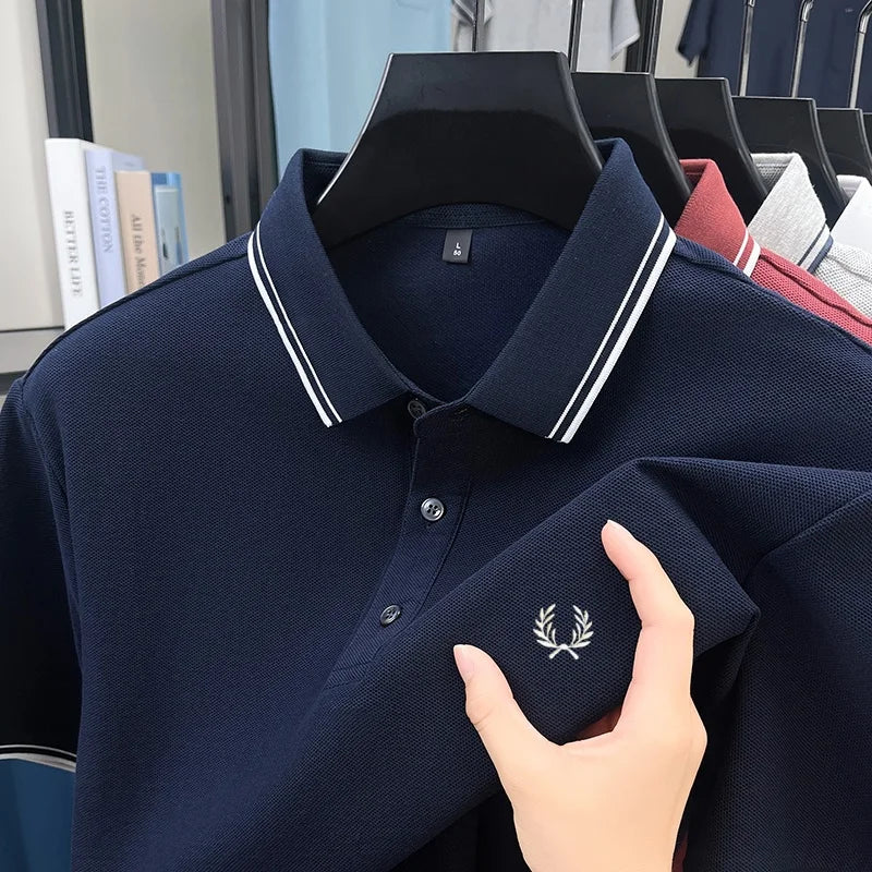 100% pure cotton embroidered new men's casual short sleeved polo shirt, fashionable, breathable, comfortable and versatile top