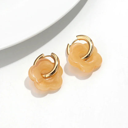 Colorful Flower Resin Acrylic Charms Earring Gold Color Circle Ear Buckle Hoop Earrings Fashion Jewelry for Women