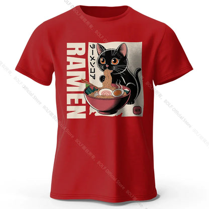 Men's Ramen Printed T-Shirt 100% Cotton Oversized Japanese Graphic Tees for Women Summer Tops Noodle Streetwear