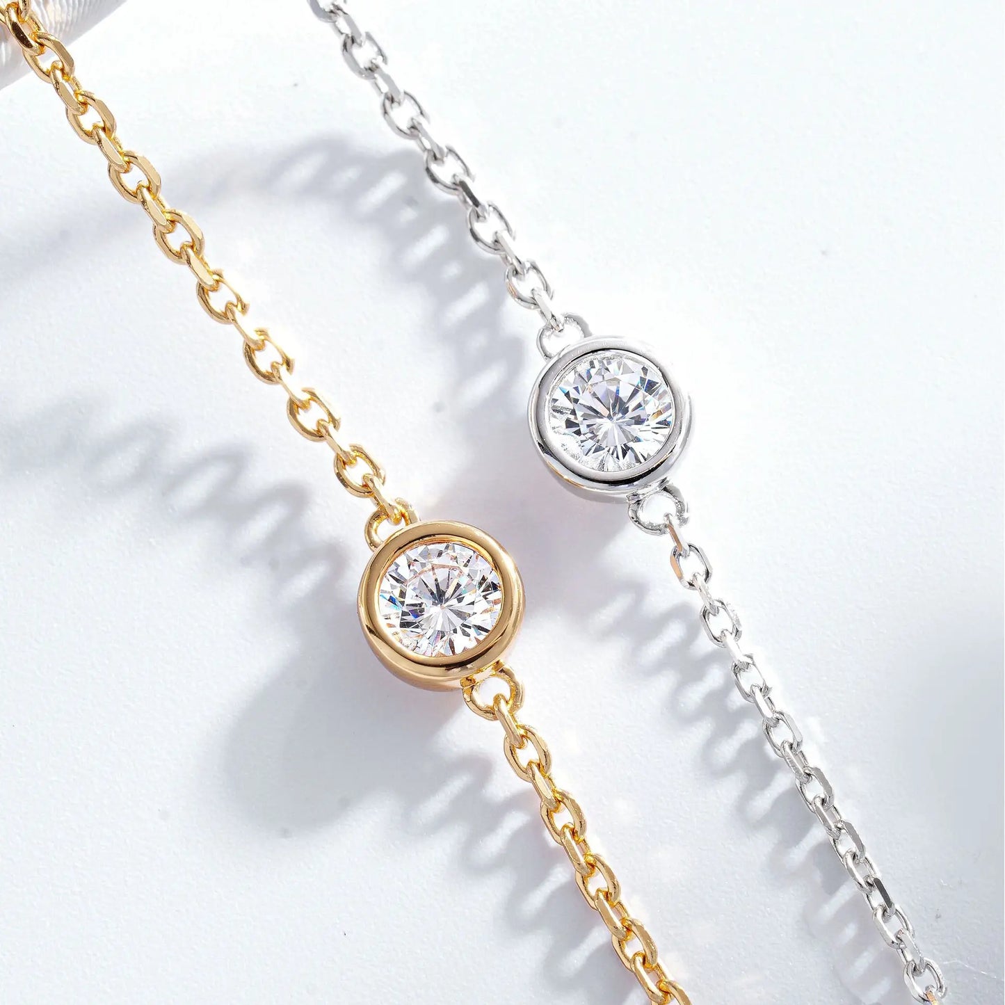 1/2CT Bezel Set Pear Oval Cut Moissanite Solitaire Link Bracelet Women S925 Silver Dainty Diamond Bridal Wrist Chain Gift