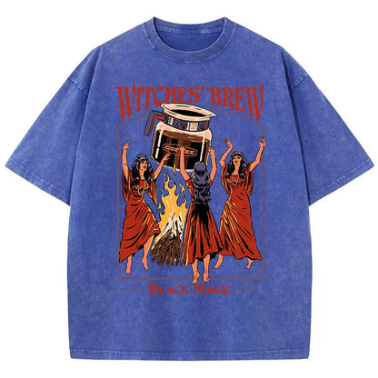 Witches Brew Coffee Black Magic Washed Retro Snow Mens T Shirt Summer Clothes Casual Tee Clothes T-Shirt Cotton Breathable Tops