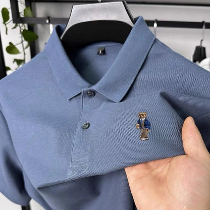 100% pure cotton T-shirt for summer new men's shortsleeved comfortable breathable polo shirt exquisite teddy bear embroidery top