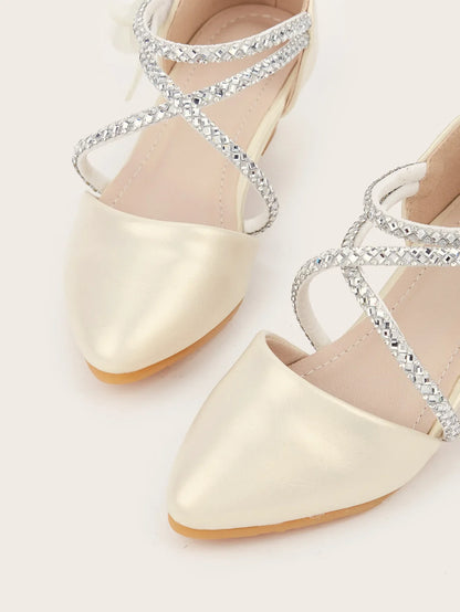 2025 Summer New Fashion Flower Girls' Princess Shoes Crystal Performance Children's Sandals Pointed Toe Children's High Heels