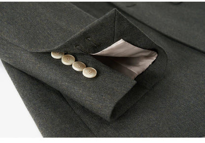 100% Wool Mens Suits Set Blazer + Pant Green Luxury Wedding Groom Wear Simple Style Fashion Man Suit Slim Fit Casual Clothes