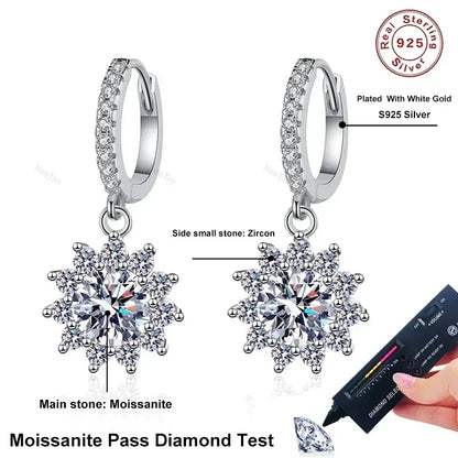 1ct Moissanite Earring 925 Sterling Silver with White Gold Plated Hoop Drop Earring for Women Wedding Engagement Jewelry