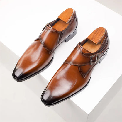 Men's Cow Leather Shoes Buckle Pointed Dress Shoes Men Classic Business Formal Social Office Party Wedding Shoes